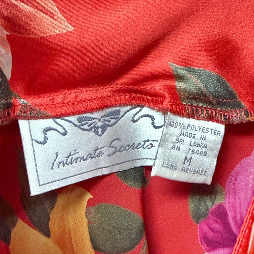 Vintage Intimate Secrets Red Floral Babydoll Chemise Lingerie Sheer Hem Medium - Picture 6 of 11